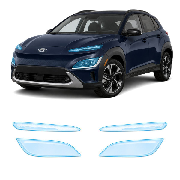 Антигравийная защитная бронепленка по лекалам для Hyundai Kona OS facelift 2021-2023 - оптика (фары и ПТФ)