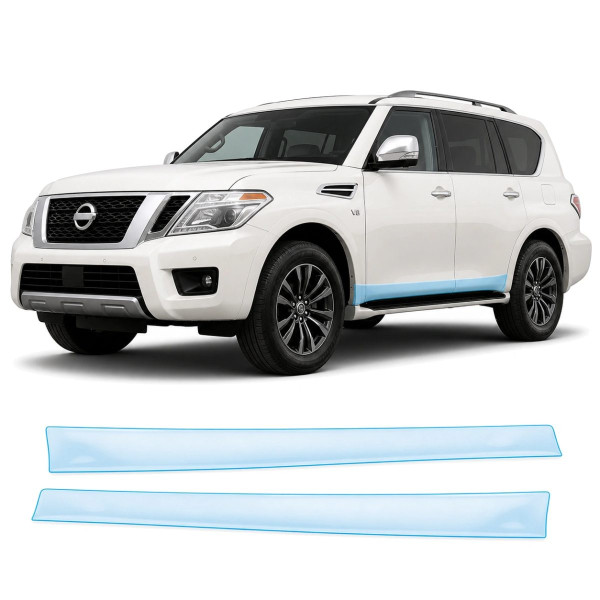 Антигравійна захисна бронеплівка за лекалами для Nissan Armada II 2017-2020 - нижня зона кузова пороги
