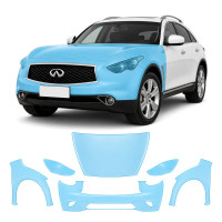 Антигравийная защитная бронепленка по лекалам для Infiniti FX35/FX37/QX70 S51 facelift 2012-2017 - передняя часть авто (капот бампер фары крылья)
