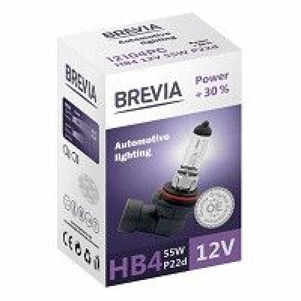Автолампа галогенна Brevia + 30% / HB4 / 55W / 12V / 1 шт (12104PC)