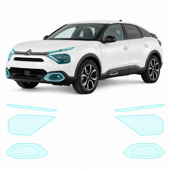 Антигравийная защитная бронепленка по лекалам для Citroen C4 / e-C4 III 2020- оптика (фары и ПТФ)