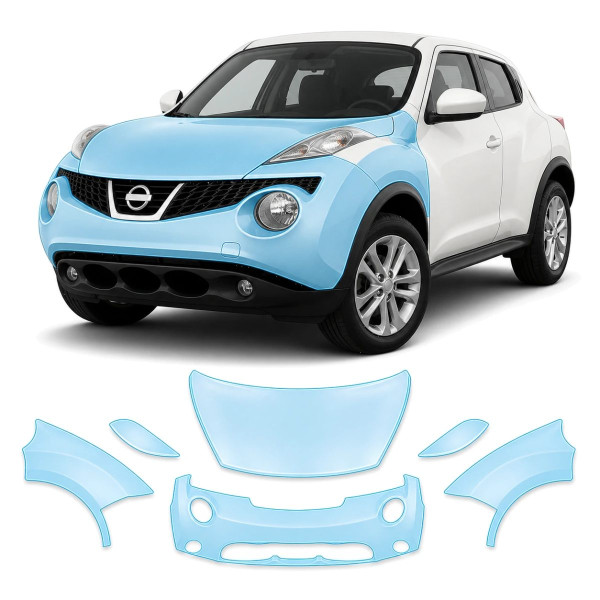 Антигравийная защитная бронепленка по лекалам для Nissan Juke F15 2010-2019 - передняя часть авто (капот бампер фары крылья)