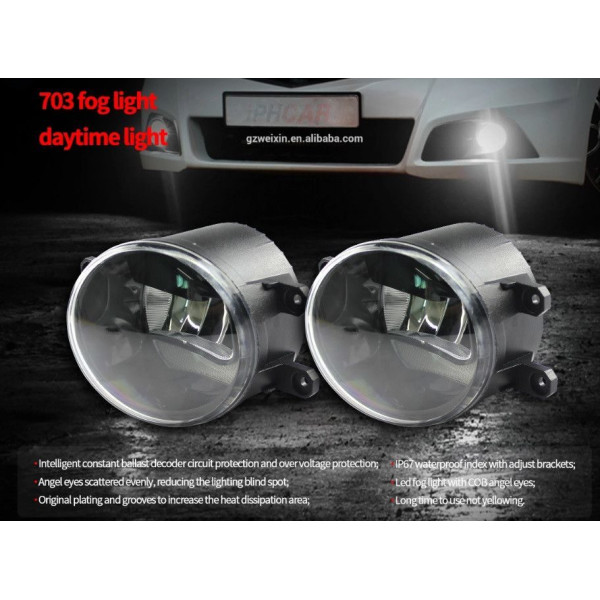 Протитуманні LED Фари круглі / Лінза з ДХО / D87мм / 12V / 6W / 6500K 2 шт