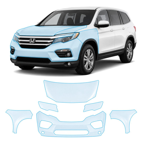 Антигравійна захисна бронеплівка за лекалами для Honda Pilot III 2016-2018 - передня частина авто (капот бампер крила))