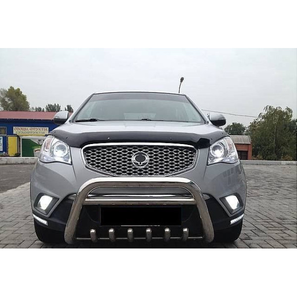 Дефлектор капота (мухобойка) Ssang Yong Korando 2010-2013, тёмный