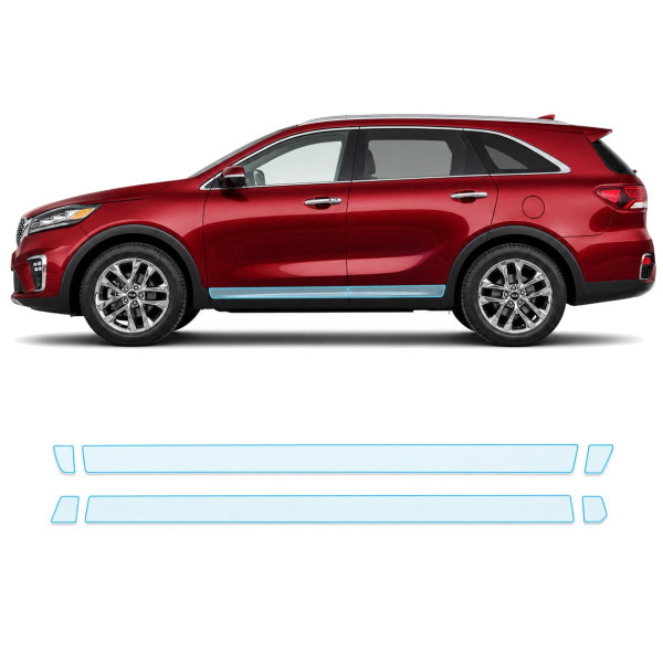 Антигравийная защитная бронепленка по лекалам для Kia Sorento UM facelift 2018-2020 - нижняя зона кузова пороги