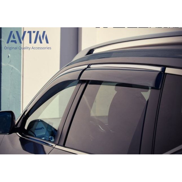 Дефлектори вікон вітровики для Nissan Qashqai 2014- з хром молдингом
