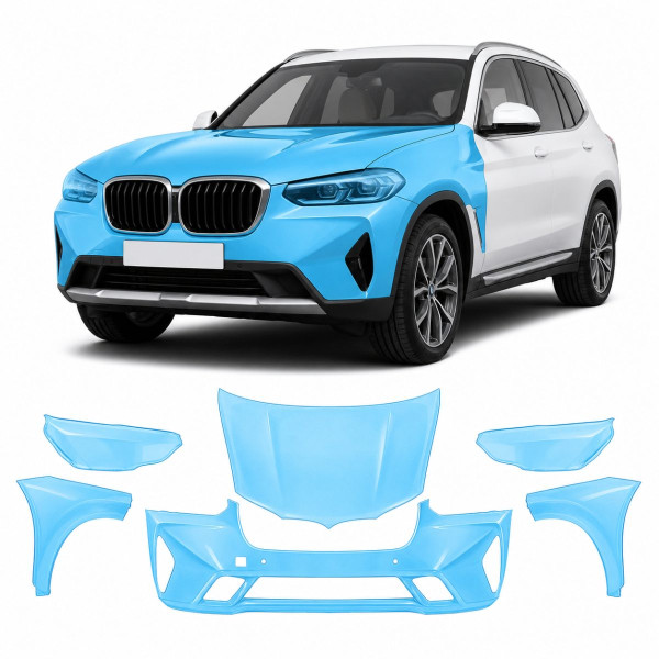 Антигравійна захисна бронеплівка за лекалами для BMW X3 G01 facelift 2021-2024 - передня частина авто (капот бампер фари крила)