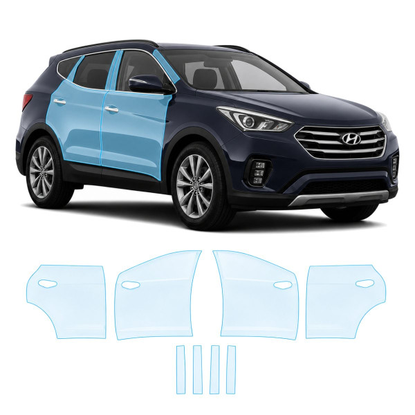 Антигравійна захисна бронеплівка за лекалами для Hyundai Santa Fe DM facelift 2016-2018 - зони дверей і стійки вікон