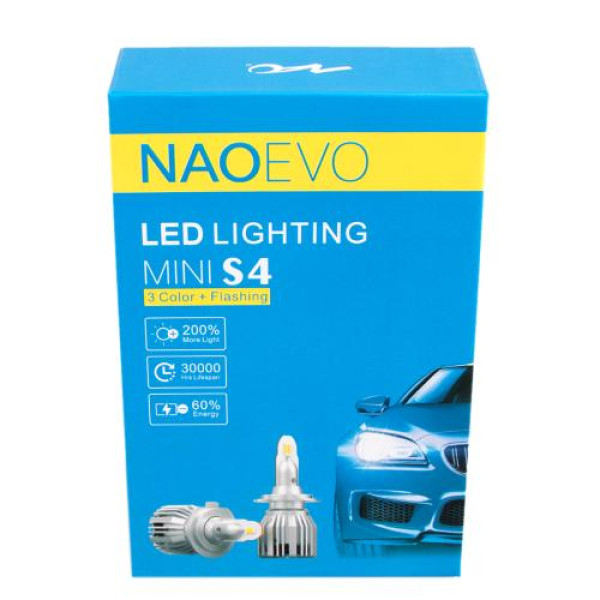 LED лампи для авто NAOEVO S4 LED H8 H9 H11 H16 Flip Chip 9-16V 2*30W 3600Lm EMERGENCY 3000K 6500K