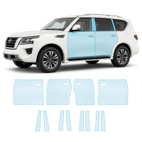 Антигравийная защитная бронепленка по лекалам для Nissan Patrol Y62 facelift 2 2019- зоны дверей и стойки окон