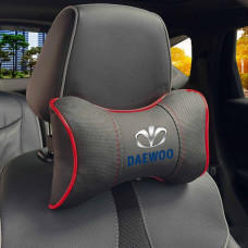 Подушка на подголовник с логотипом Daewoo Экокожа 3D Цветной лого Черная-Красный кант 1 шт