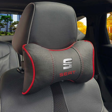 Подушка на подголовник с логотипом Seat Экокожа 3D Цветной лого Черная-Красный кант 1 шт