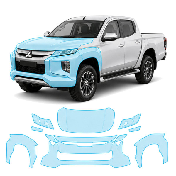 Антигравійна захисна бронеплівка за лекалами для Mitsubishi L200 V facelift 2019-2024 - передня частина авто (капот бампер крила))