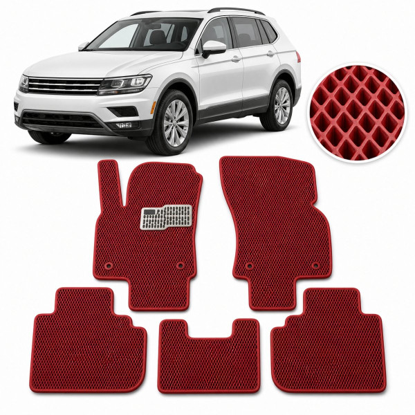 Коврики в салон EVA для Volkswagen Tiguan II USA Allspace 2015- с подпятником Красные 5 шт