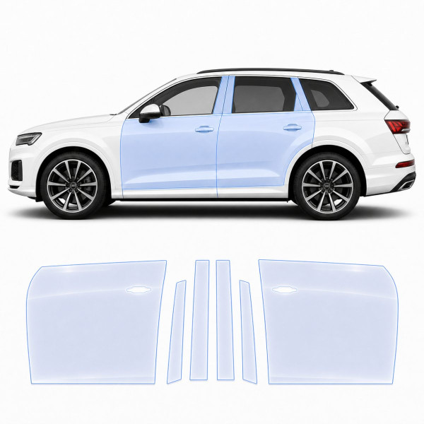Антигравийная защитная бронепленка по лекалам для Audi Q7 4M second facelift 2024- зоны дверей и стойки окон