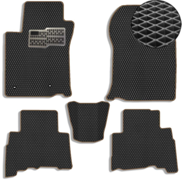 Килимки в салон EVA для Toyota Prado 150 2010-2021 (Металевий підп'ятник) Чорні-Коричневий кант 5 шт