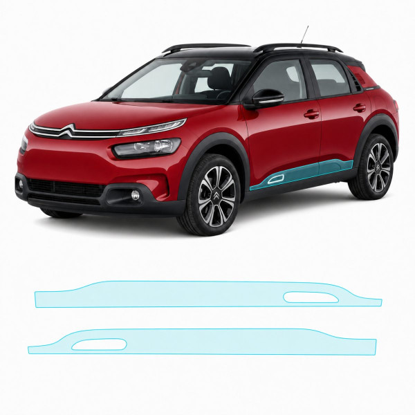 Антигравійна захисна бронеплівка за лекалами для Citroen C4 Cactus I facelift 2018-2020 - нижня зона кузова пороги