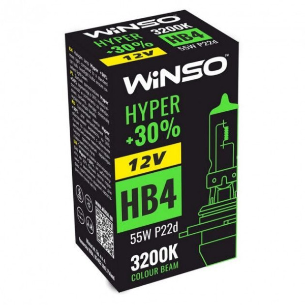 Автолампа галогенная Winso Hyper + 30% / HB4 / 55W / 12V / 1 шт (712600)