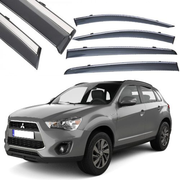 Дефлектори вікон вітровики Benke для Mitsubishi ASX 2010- Хром Молдинг Нержавіюча сталь 3D (BMTJX1323-W/S)