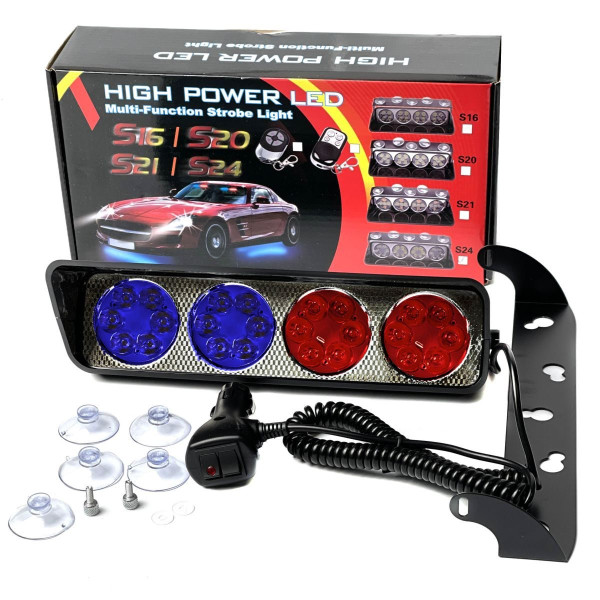 Страбоскоп Светодиодный 12-24V LED 24 шт DRL 280x140x70 мм Красно-Синий (KING S24)