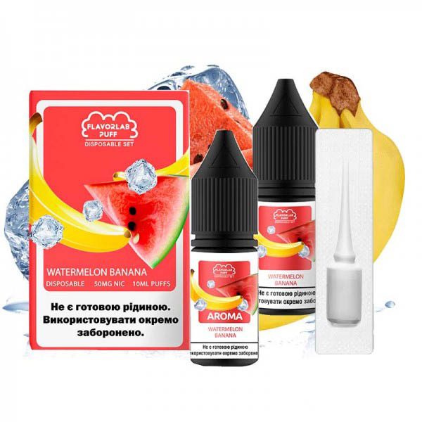 Рідина Самозаміс Flavorlab Disposable Puff 10мл 50мг Watermelon banana Кавун банан
