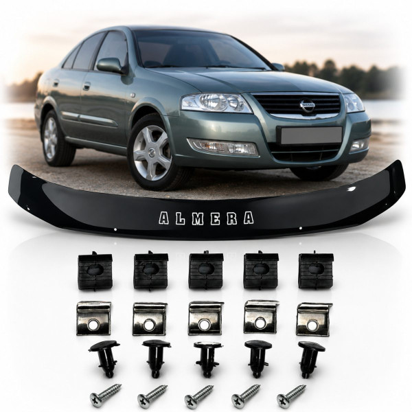 Дефлектор капота мухобойка Nissan Almera Classic (B10) 2006- Евро Крепление Vip Tuning (NS01)