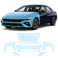 Антигравийная защитная бронепленка по лекалам для Hyundai Elantra CN7 facelift 2024- передняя часть авто (капот бампер фары крылья)