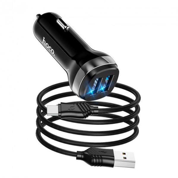 Автомобильное зарядное устройство Hoco Z40 2USB 2.4A Type-C Черный (Оригинал)