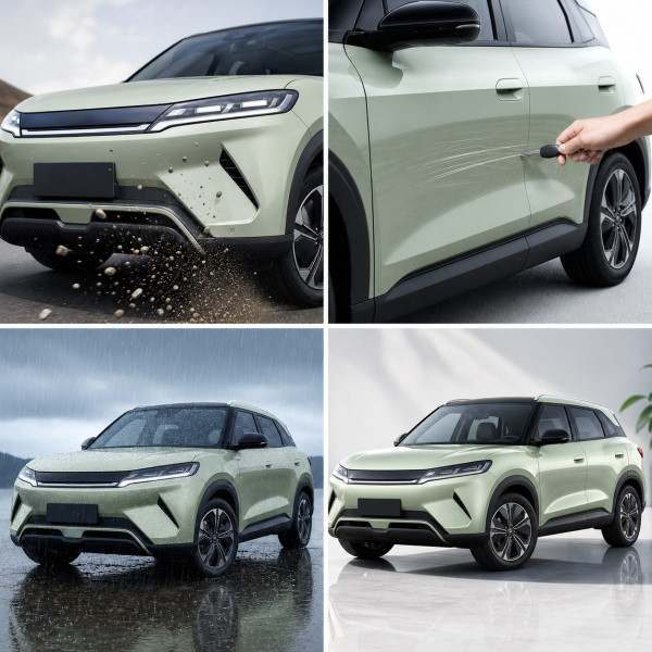Антигравийная защитная бронепленка по лекалам для BYD Yuan Up (Atto 2) I 2024- зоны дверей и стойки окон