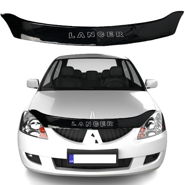 Дефлектор капоту мухобійка Mitsubishi Lancer IХ 2003-2007 (Коротка) Кріплення Пластини Voron Glass