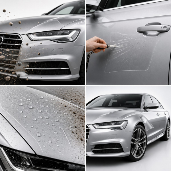 Антигравийная защитная бронепленка по лекалам для Audi A6 C7 2011-2018 - зоны дверей и стойки окон