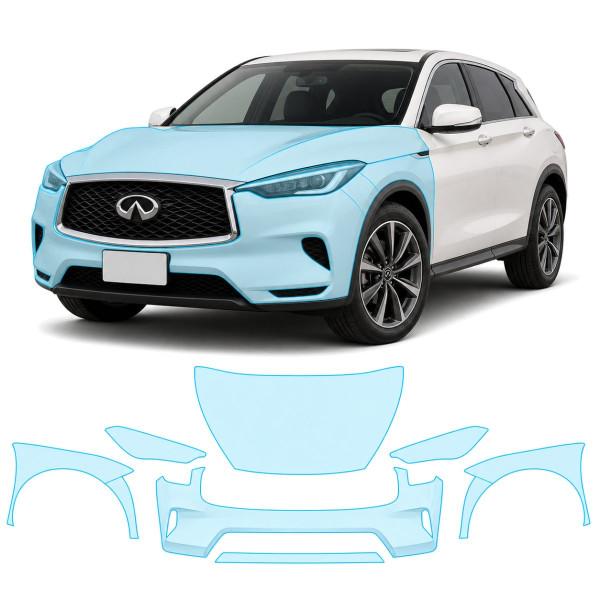 Антигравийная защитная бронепленка по лекалам для Infiniti QX50 J55 2019- передняя часть авто (капот бампер фары крылья)