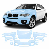 Антигравийная защитная бронепленка по лекалам для BMW X6 E71 2008-2014 - передняя часть авто (капот бампер фары крылья)