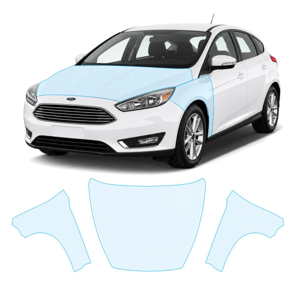 Антигравийная защитная бронепленка по лекалам для Ford Focus III facelift 2015-2018 - капот и передние крылья