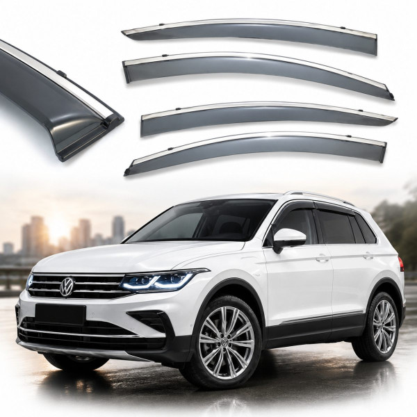 Дефлектори вікон вітровики Benke для Volkswagen Tiguan 2017- Europe (Хром Молдинг Нержавіюча сталь 3D) BVWTG1723-W/S