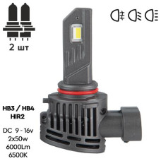 LED лампи для авто Pulso HB3 HB4 HIR2 LED-chips Flip chip 9-16V 2*50W 6000Lm 6500K