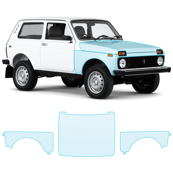 Антигравійна захисна бронеплівка за лекалами для LADA Niva 2121 1977-2020 - капот і передні крила