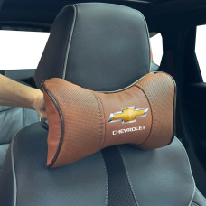 Подушка на підголівник з логотипом Chevrolet Екошкіра 3D Кольоровий лого Коричневий-Коричневий кант 1 шт