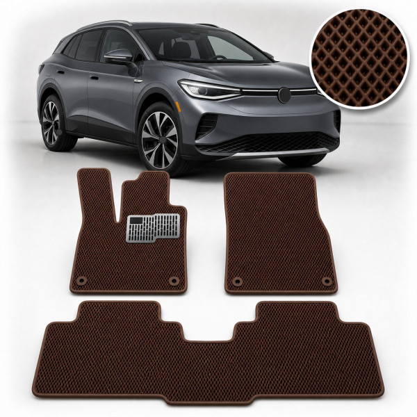 Килимки в салон EVA для Volkswagen ID.4 2020- (Металевий підп'ятник) Коричневі 3 шт