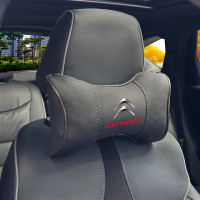 Подушка на підголівник з логотипом Citroen Екошкіра 3D Кольоровий лого Чорна-Коричневий кант 1 шт