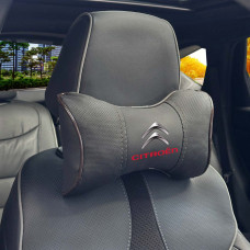 Подушка на підголівник з логотипом Citroen Екошкіра 3D Кольоровий лого Чорна-Коричневий кант 1 шт