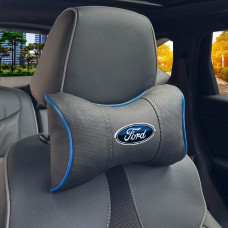 Подушка на подголовник с логотипом Ford Экокожа 3D Цветной лого Черная-Синий кант 1 шт