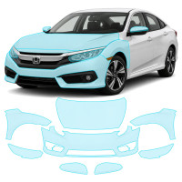 Антигравийная защитная бронепленка по лекалам для Honda Civic X 2015-2018 - передняя часть авто (капот бампер фары крылья)