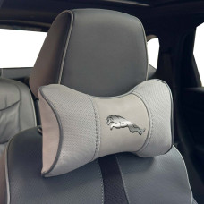 Подушка на підголівник з логотипом Jaguar Екошкіра 3D Кольоровий лого Сірі-Сірий кант 1 шт