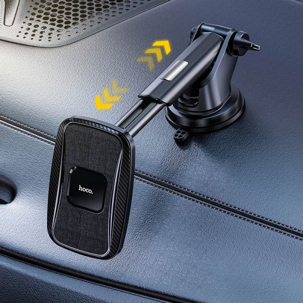 Автотримач із бездротовою зарядкою HOCO CA75 Magnetic 15W / 7.5W / 10W Чорний-карбон PU шкіра