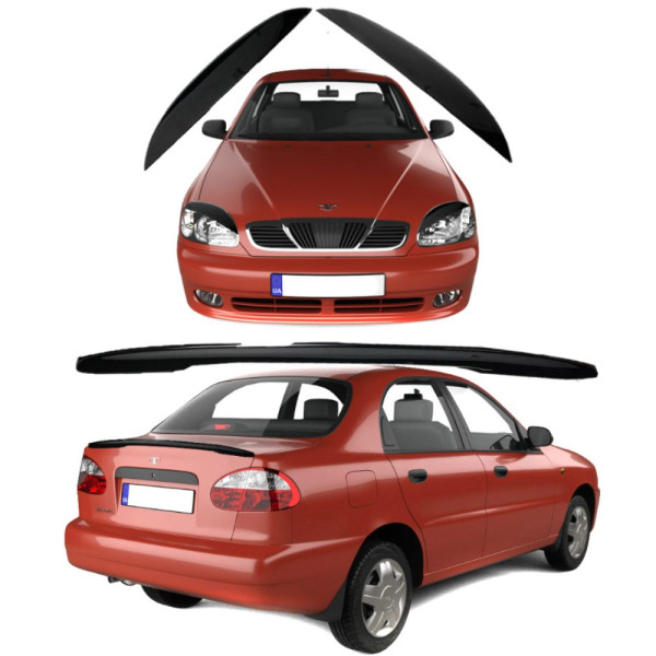 Набор Дефлекторов + 10 Л.С. для Daewoo Lanos - Sens (Реснички фар - Спойлер багажника)