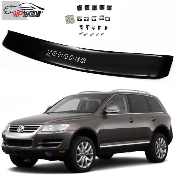 Дефлектор капота мухобойка Volkswagen Touareg 2003-2010 Длинная Евро Крепление (Vip Tuning)