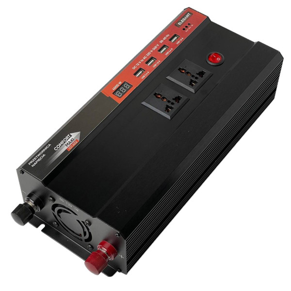 Перетворювач напруги Elegant 12V - 220V 2000W-4000W З Розетками 12V та 220V 4 USB Клеми (EL 101 402)