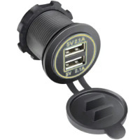 Гніздо під штекер прикурювача врізне з кришкою 2 USB DC 12-24V 5V 2,1-1A подсветка Помаранчевий (SF-50-2)